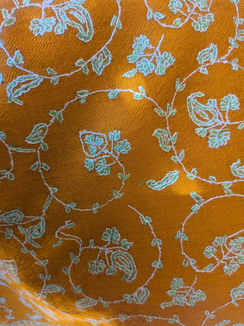 Hand-Embroidered Saffron Orange Pashmina