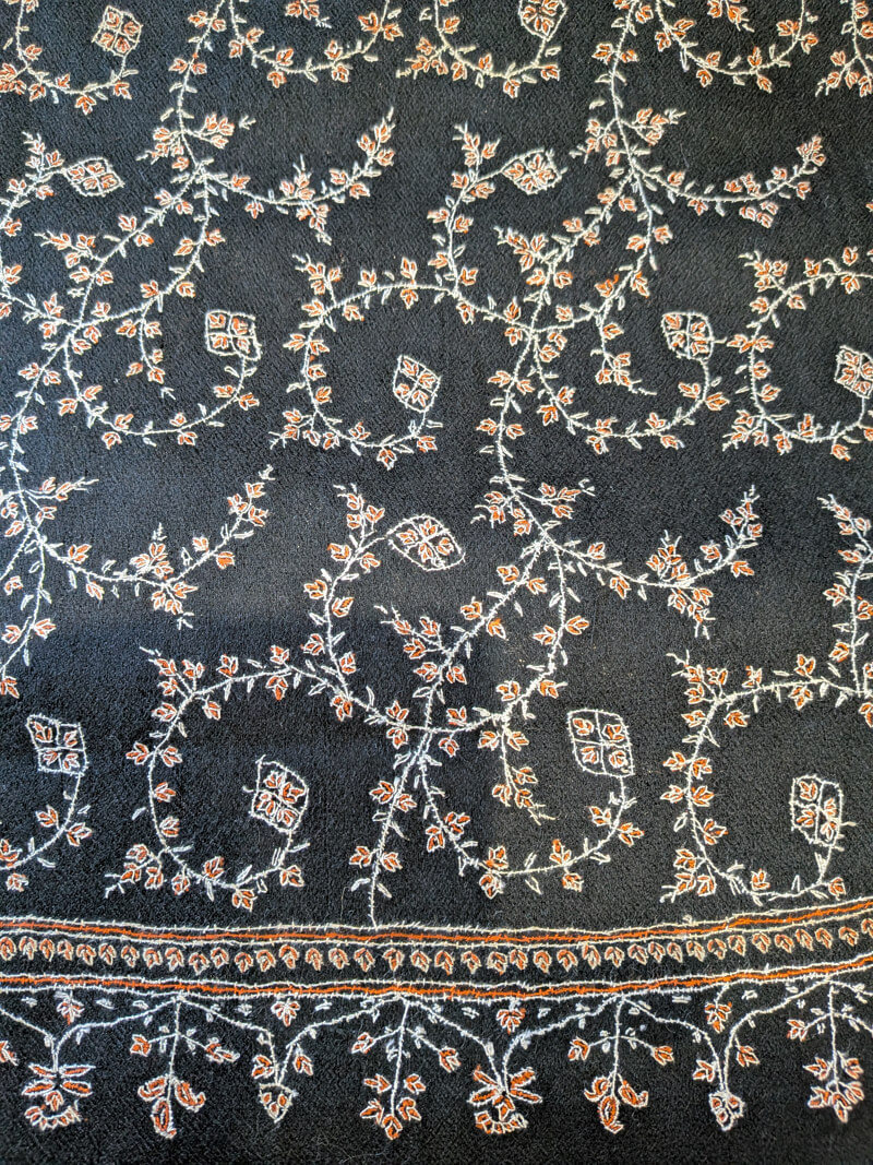 Hand-Embroidered Black Pashmina