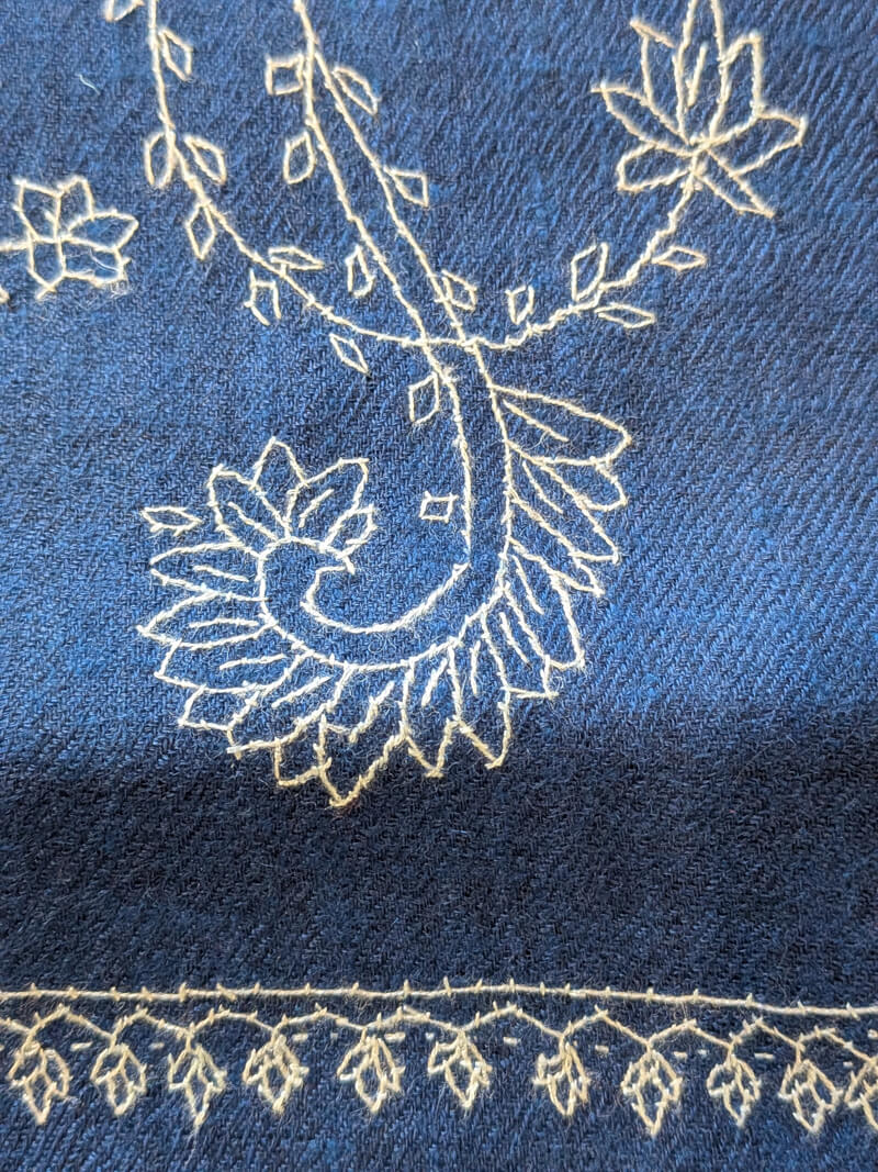 Hand-Embroidered Azure Blue Pashmina