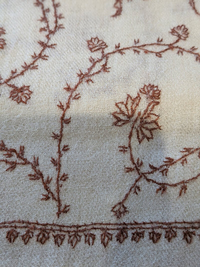 Handbestickter Elfenbein-Beige-Pashmina