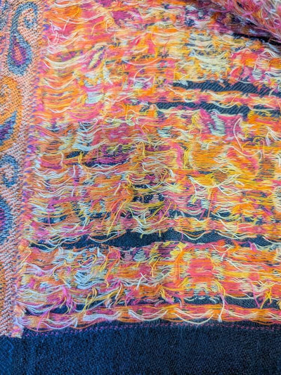 Châle Cachemire marine-orange-rose