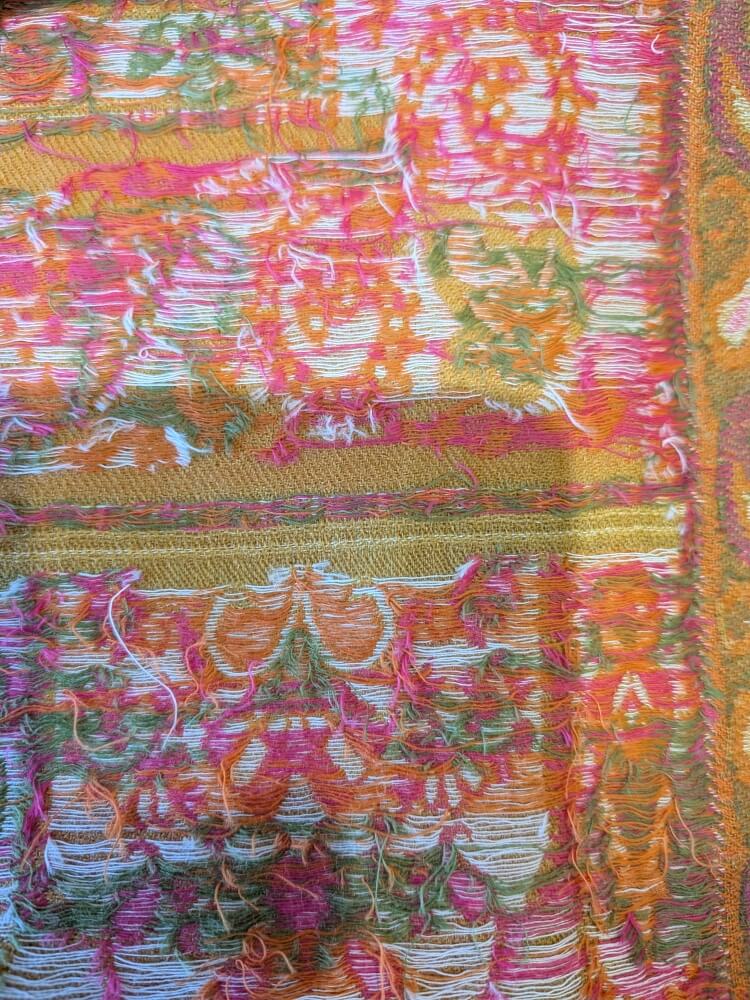 Orange-pink-olive cashmere shawl