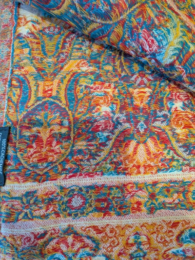 White-coral-blue cashmere shawl
