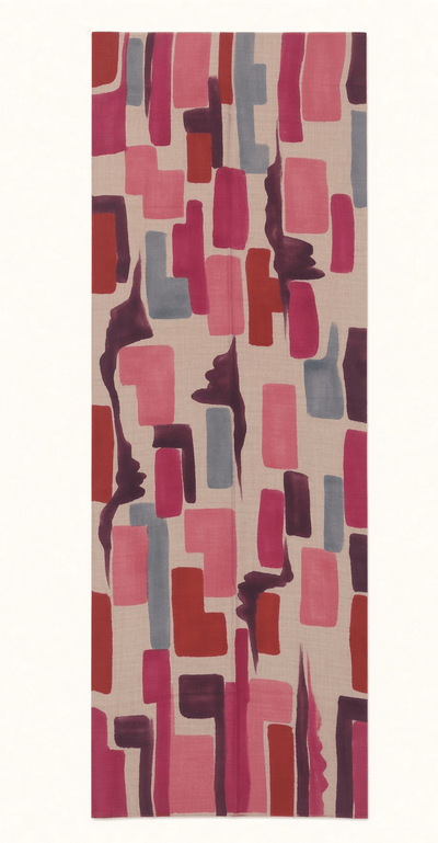 Kaschmirschal beige grau-bordeaux-rosa