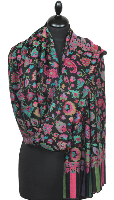 Black-pink-blue cashmere shawl