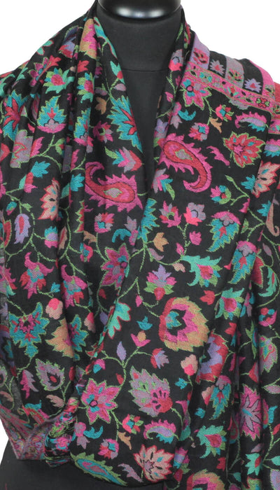 Black-pink-blue cashmere shawl