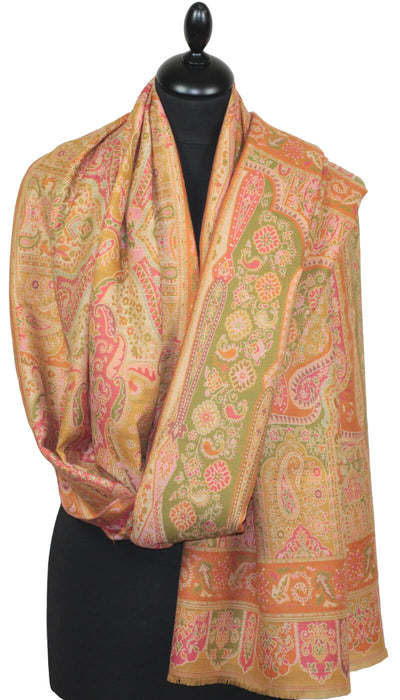 Orange-pink-olive cashmere shawl