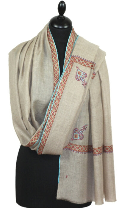 Pashmina Beige Brodé Main