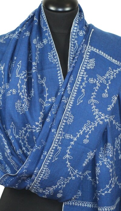 Pashmina Bleu Azur Brodé Main