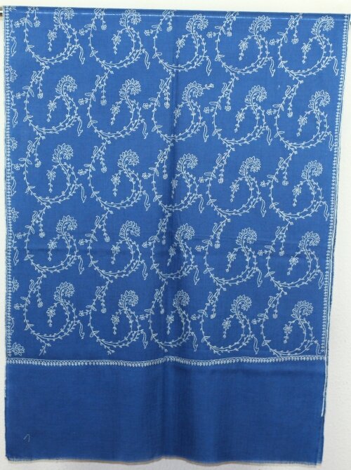 Pashmina Bleu Azur Brodé Main