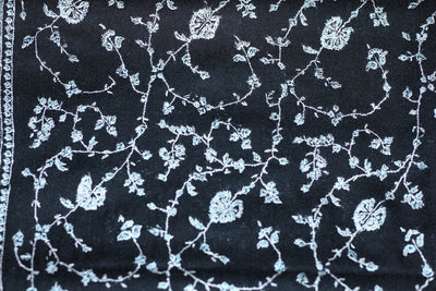 Pashmina Noir Brodé Main