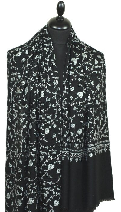 Pashmina Noir Brodé Main