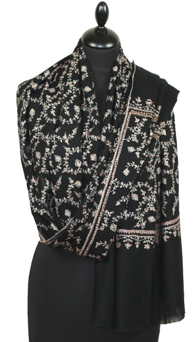 Pashmina Noir Brodé Main