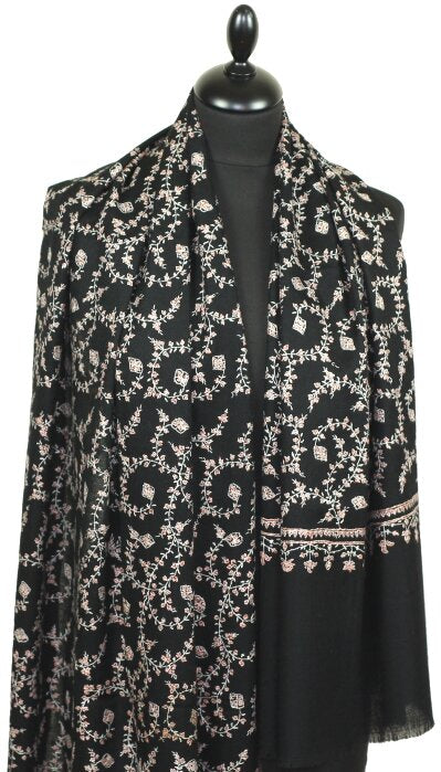 Pashmina Noir Brodé Main