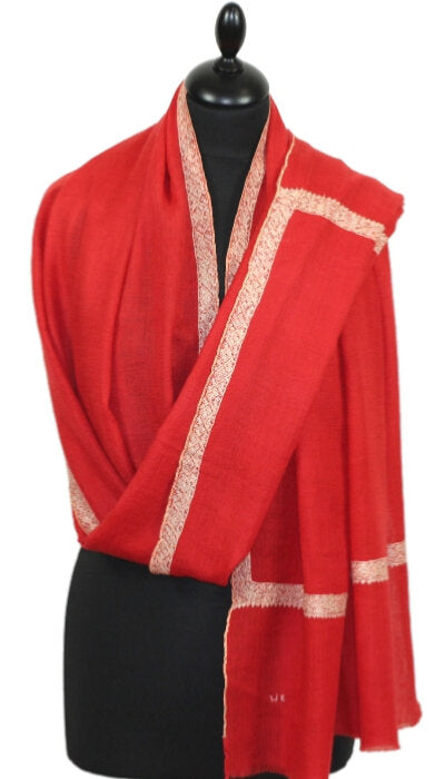 Pashmina Rouge Brodé Main