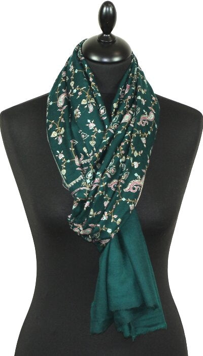 Pashmina Vert Impérial Brodé Main