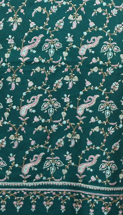 Pashmina Vert Impérial Brodé Main