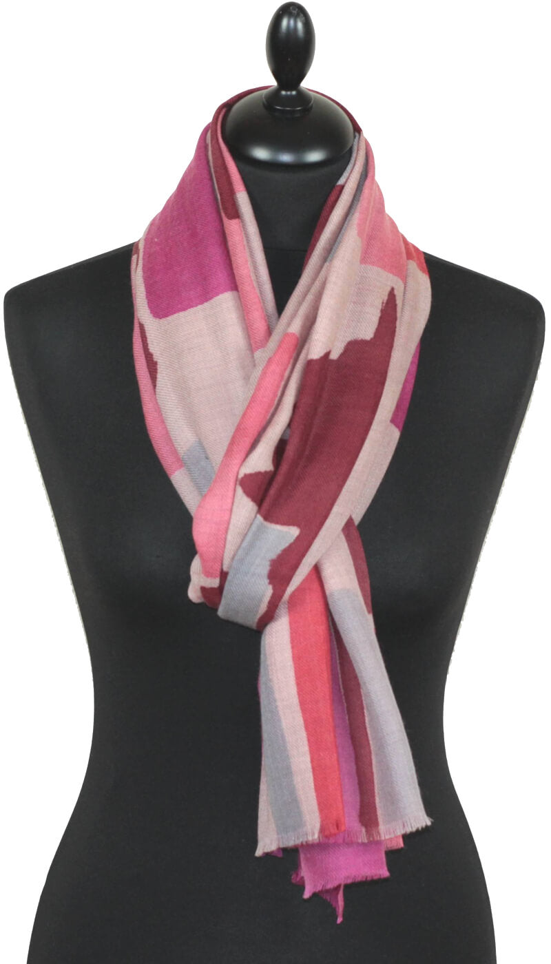 Kaschmirschal beige grau-bordeaux-rosa