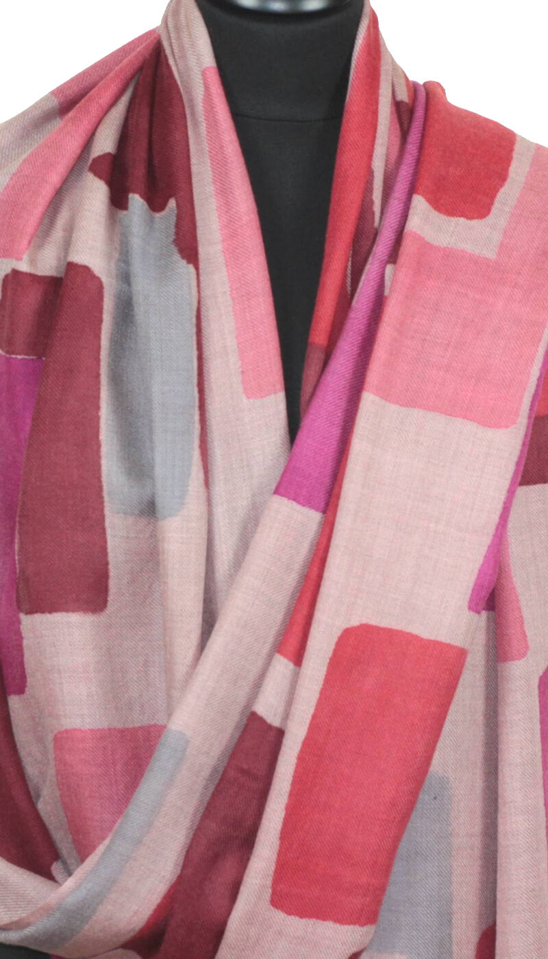 Kaschmirschal beige grau-bordeaux-rosa