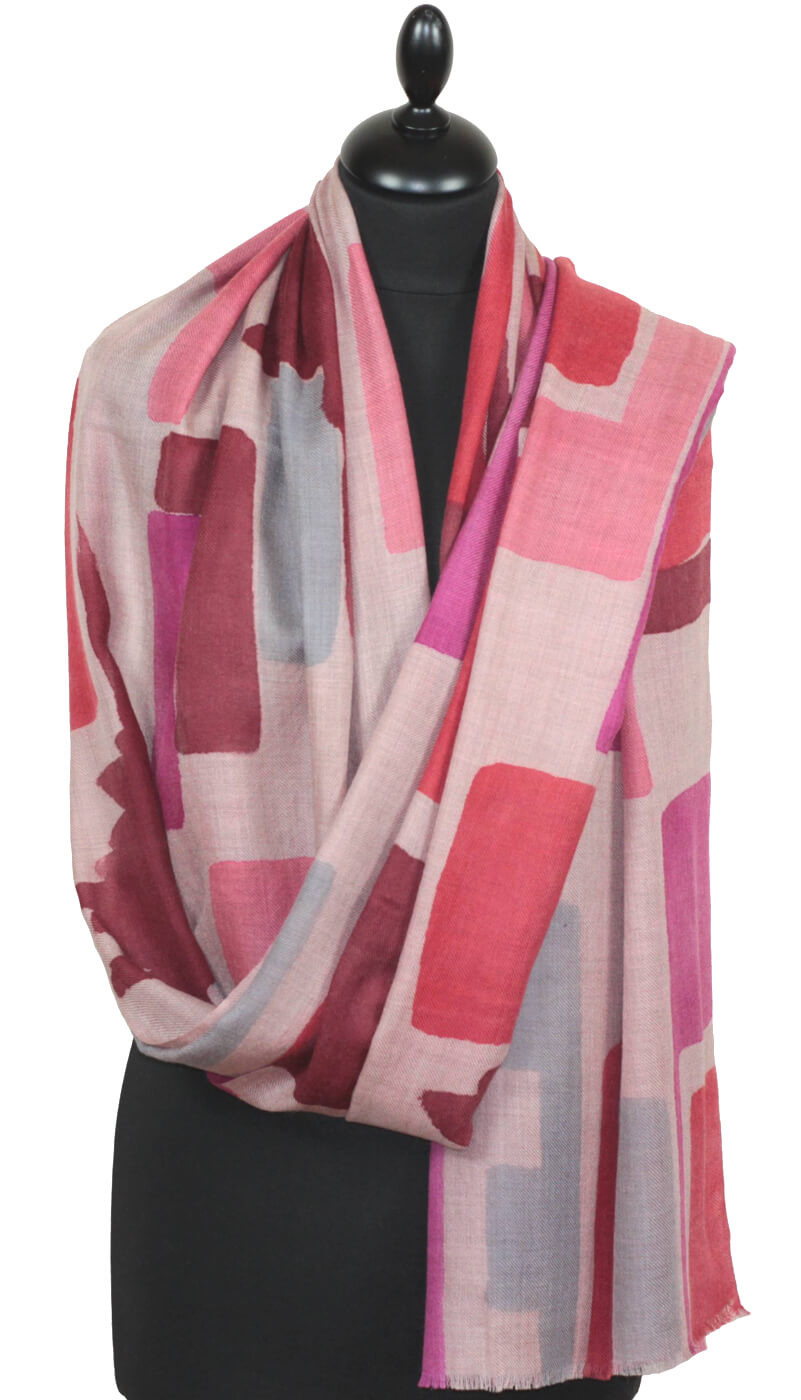 Kaschmirschal beige grau-bordeaux-rosa