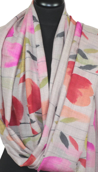 Greige-Burgundy-Coral Cashmere Scarf