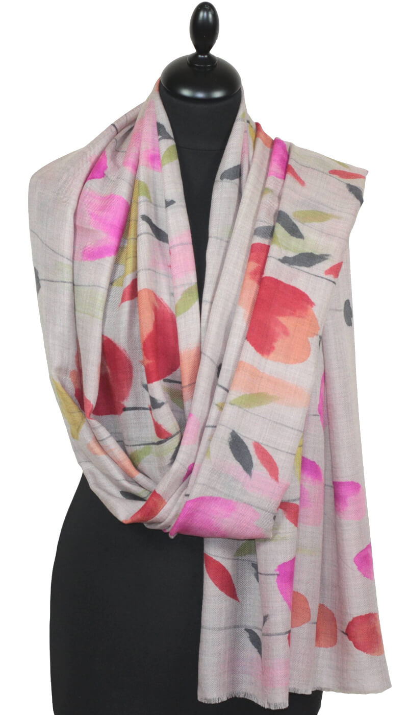 Greige-Burgundy-Coral Cashmere Scarf