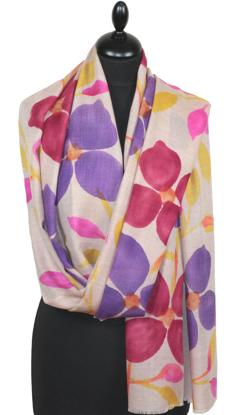 Kaschmirschal beige grau-violett-rosa