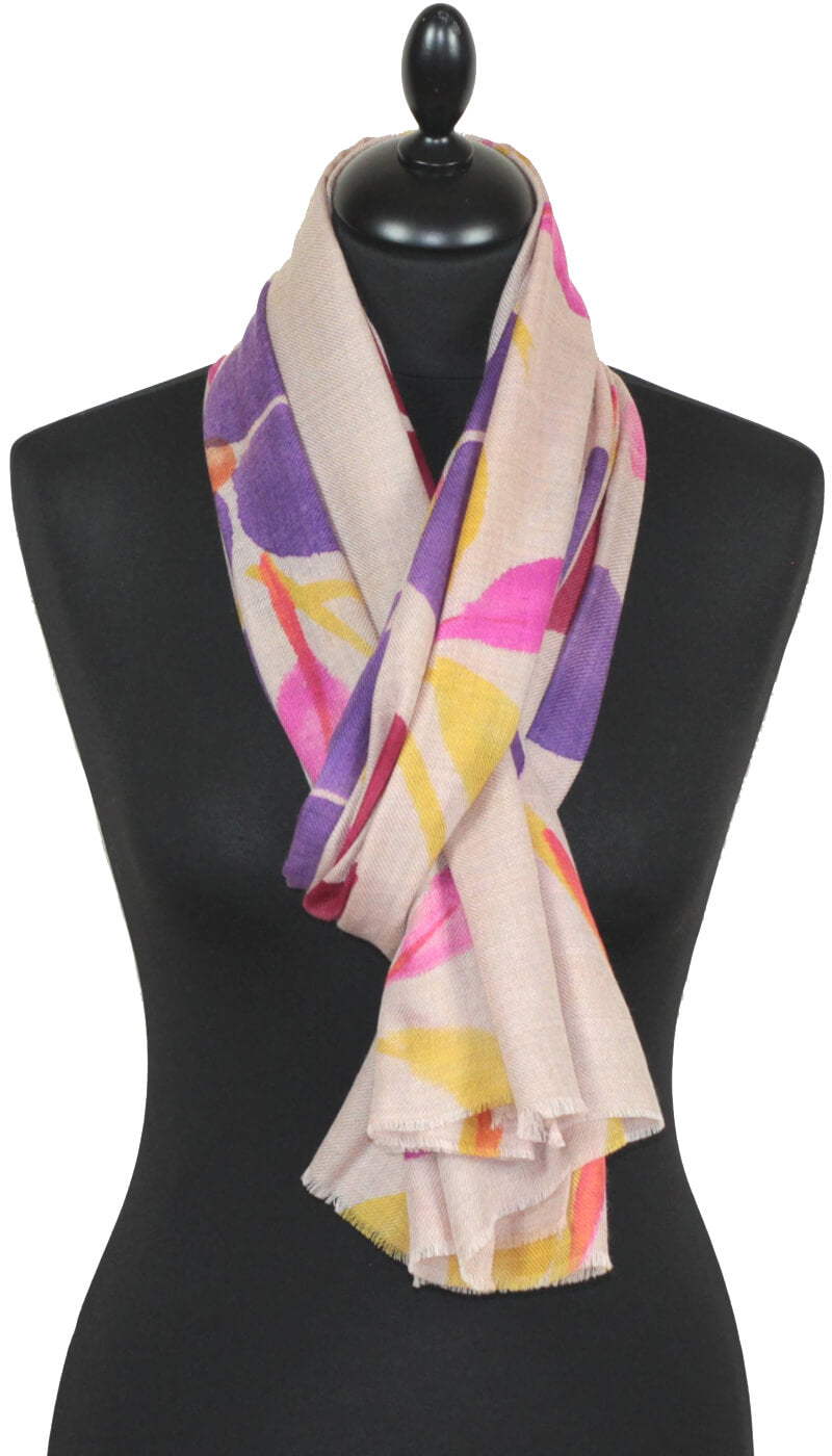 Kaschmirschal beige grau-violett-rosa