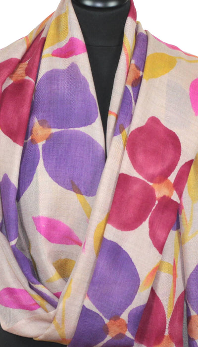 Kaschmirschal beige grau-violett-rosa