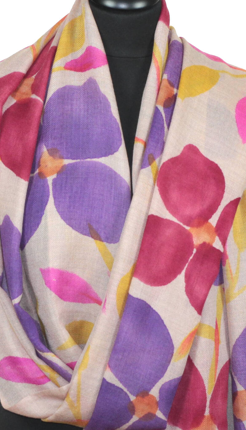 Kaschmirschal beige grau-violett-rosa