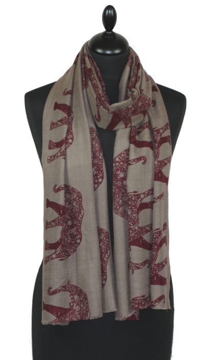 Écharpe Cachemire Beige-Bordeaux