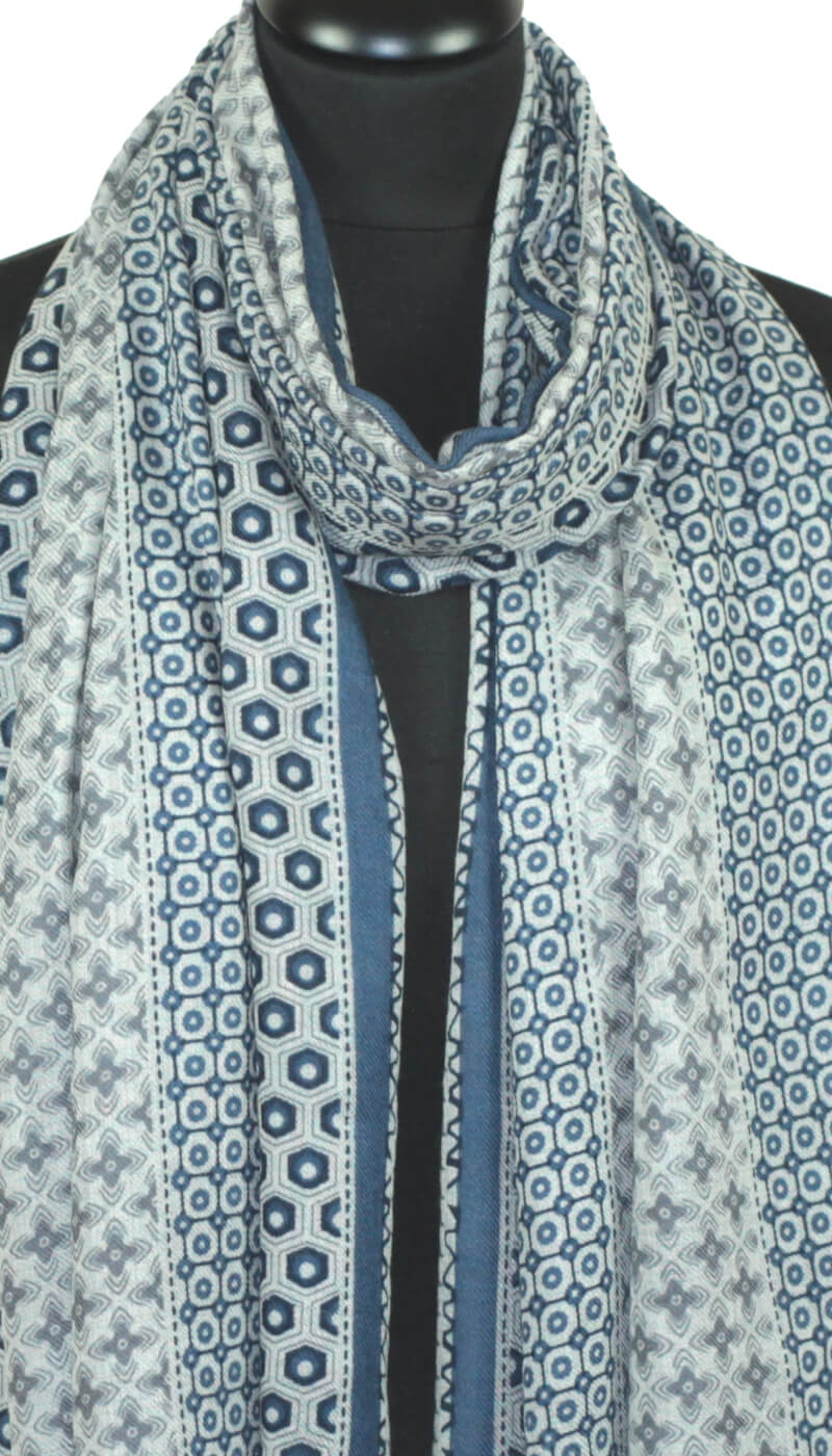 Écharpe Cachemire bleu jean-gris