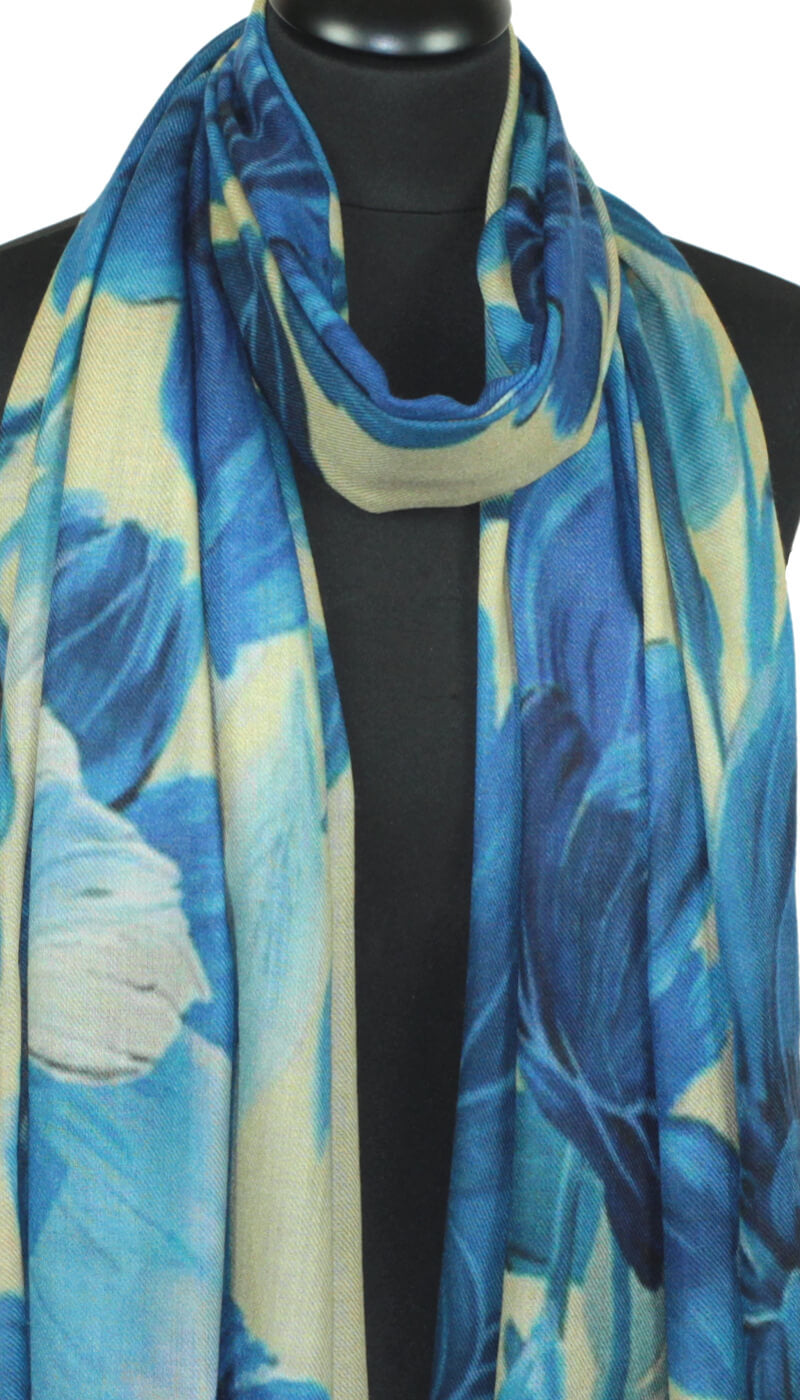 éharpe cachemire femme bleu et beige