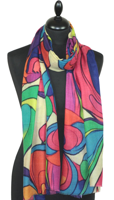 écharpe cachemire femme bleu violet orange