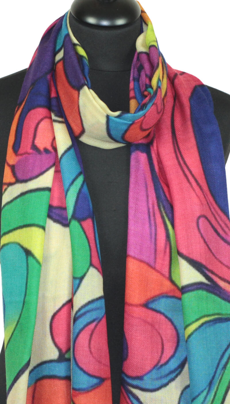 écharpe cachemire femme bleu violet orange