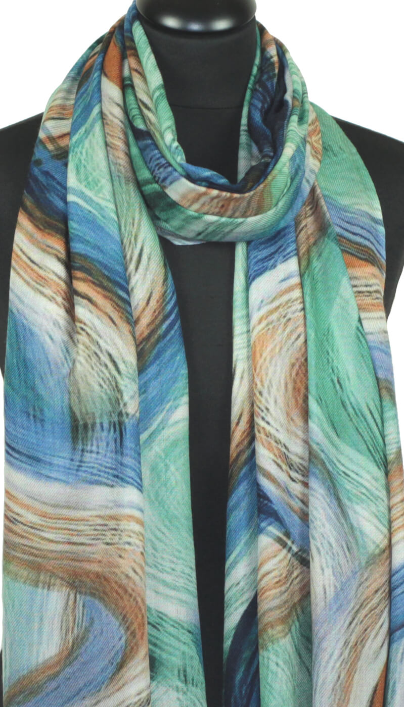 Écharpe cachemire femme camel bleu vert