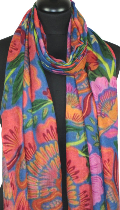 écharpe cachemire femme corail bleu vert