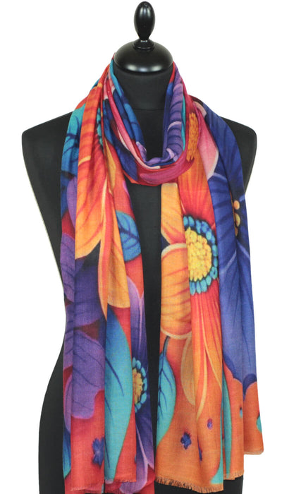 écharpe cachemire femme orange bleu violet