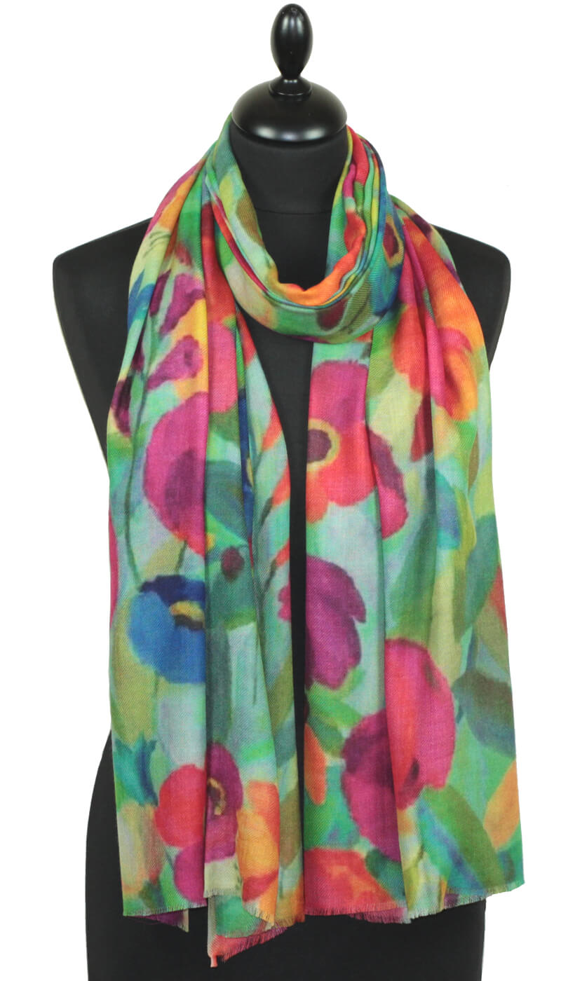 écharpe cachemire femme vert rose