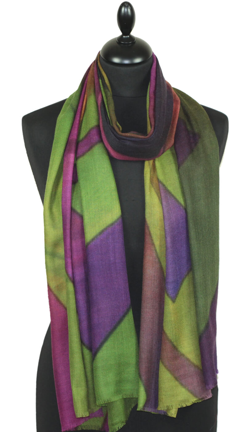 écharpe cachemire femme vert violet rose