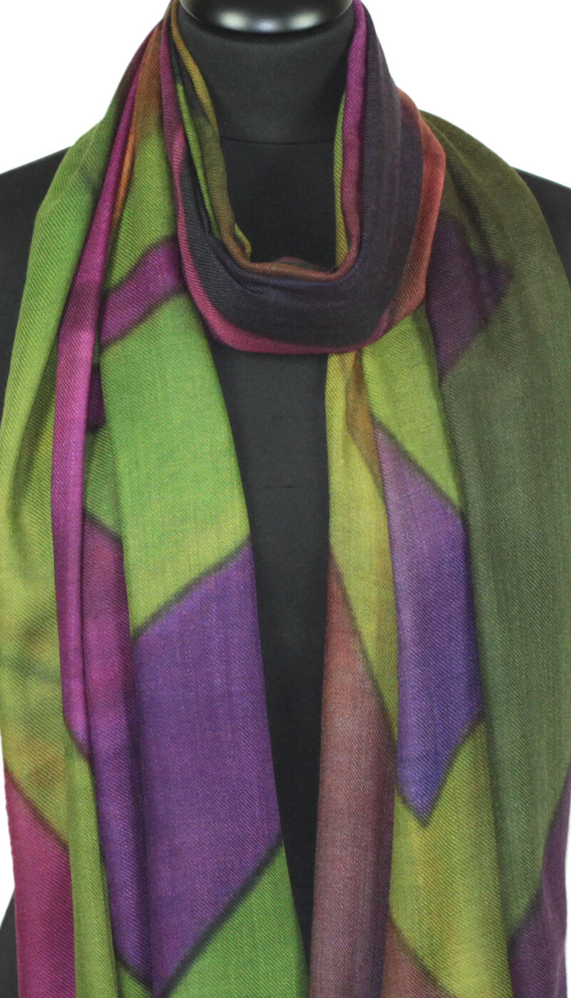 écharpe cachemire femme vert violet rose