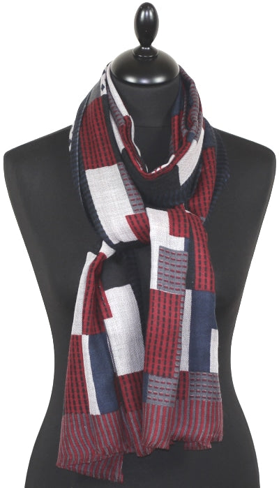 Écharpe Cachemire Marine-Rouge-Gris