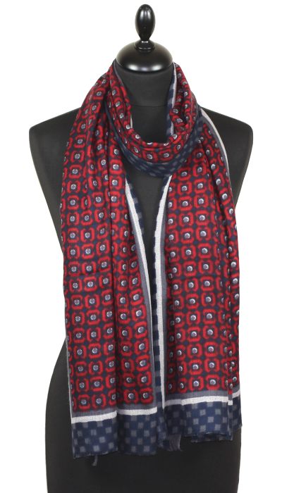 Écharpe Cachemire Rouge-Gris-Marine