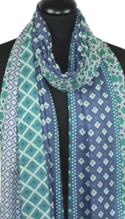 Écharpe Cachemire Vert Jade-Bleu Violacé