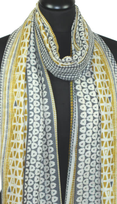 Écharpe Cachemire Jaune Moutarde-Gris