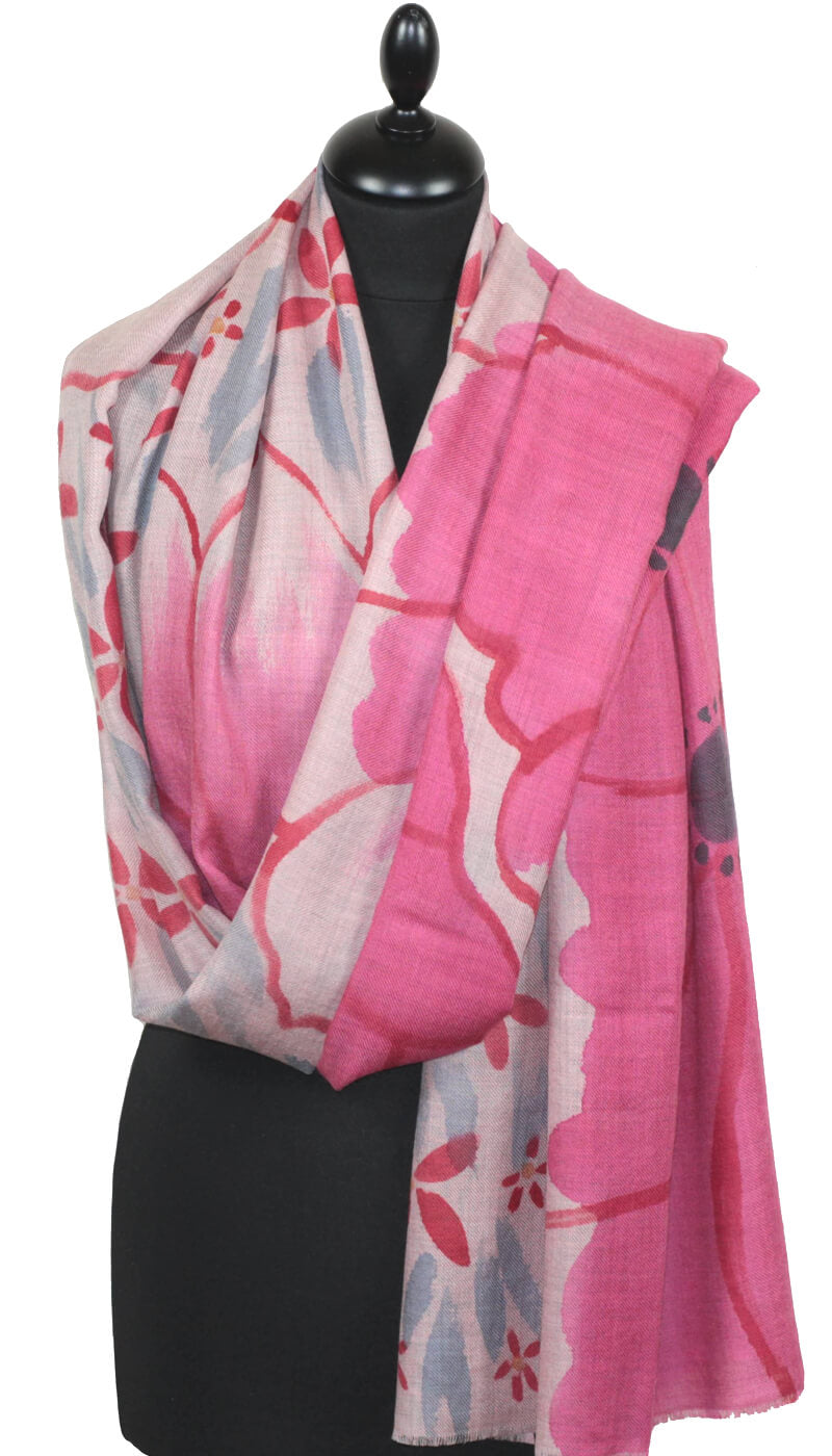Pink-Coral-grey Cashmere Scarf