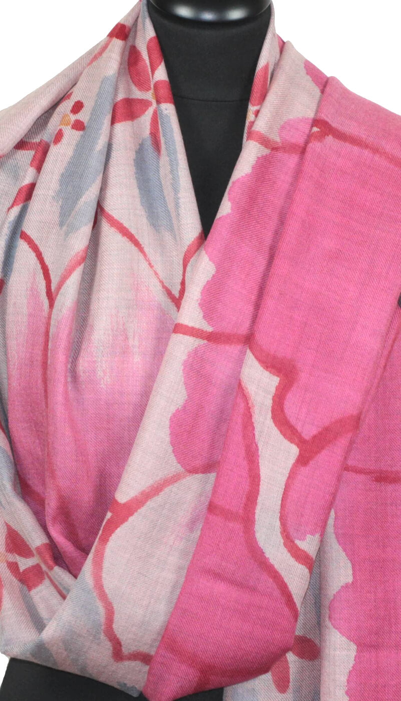 Pink-Coral-grey Cashmere Scarf