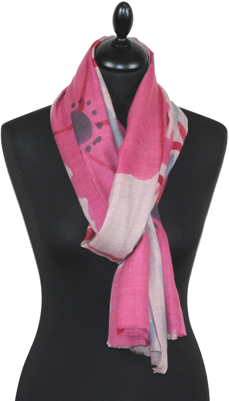Pink-Coral-grey Cashmere Scarf