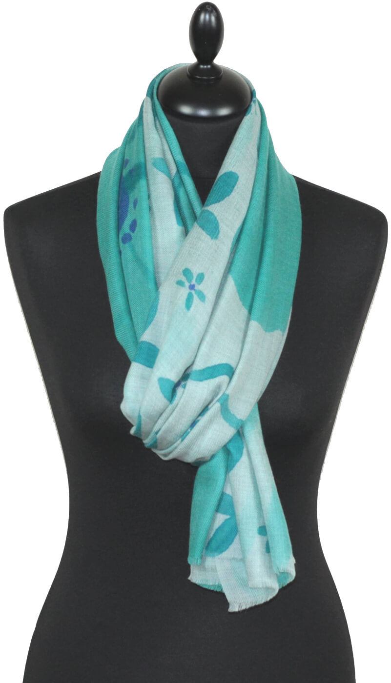 Turquoise-blue-grey Cashmere Scarf