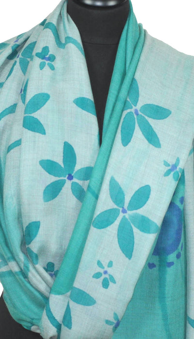 Turquoise-blue-grey Cashmere Scarf